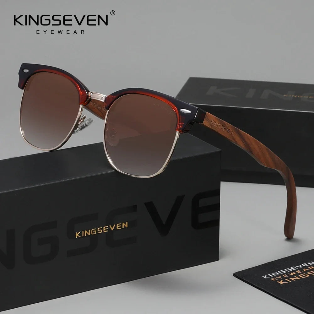 KINGSEVEN Fashion Black Walnut Wooden Sunglasses Women Men Polarized Vintage UV400 Travel Eyewear W5516