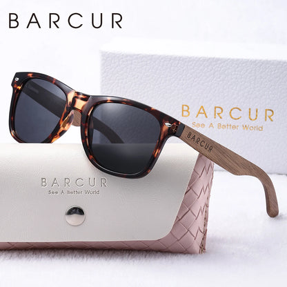 BARCUR Natural Wood Polarizing PC Oval Women Sunglasses Dark Luxury Texture Wooden Mirror Legs Sunscreen UVA*B Women Sunglasses