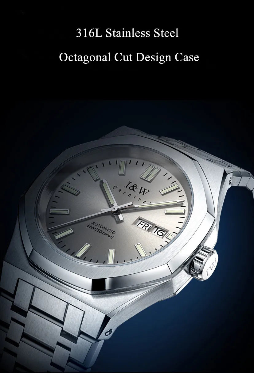 CARNIVAL Mens Mechanical Watch Brand Luxury Sapphire NH36 Movement Automatic Wrist Watches 50m Waterproof for Men Reloj Hombre