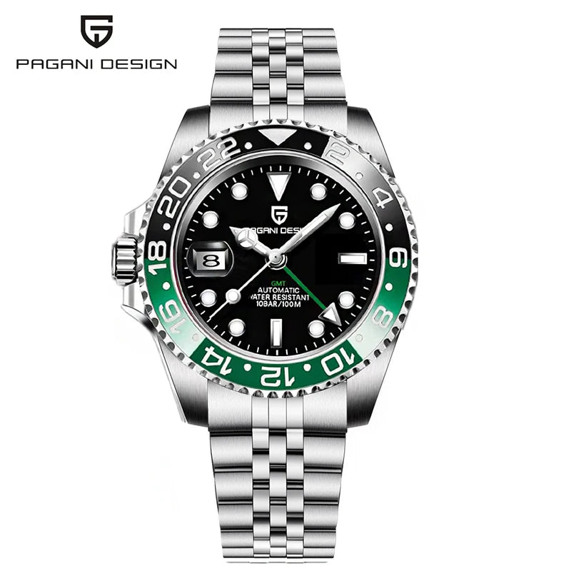 PAGANI DESIGN 40MM GMT Reloj para hombre de lujo con cristal de zafiro AR, reloj mecánico con bisel cerámico, automático, resistente al agua 100M, reloj de regalo