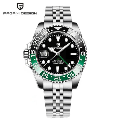 PAGANI DESIGN 40MM GMT Reloj para hombre de lujo con cristal de zafiro AR, reloj mecánico con bisel cerámico, automático, resistente al agua 100M, reloj de regalo