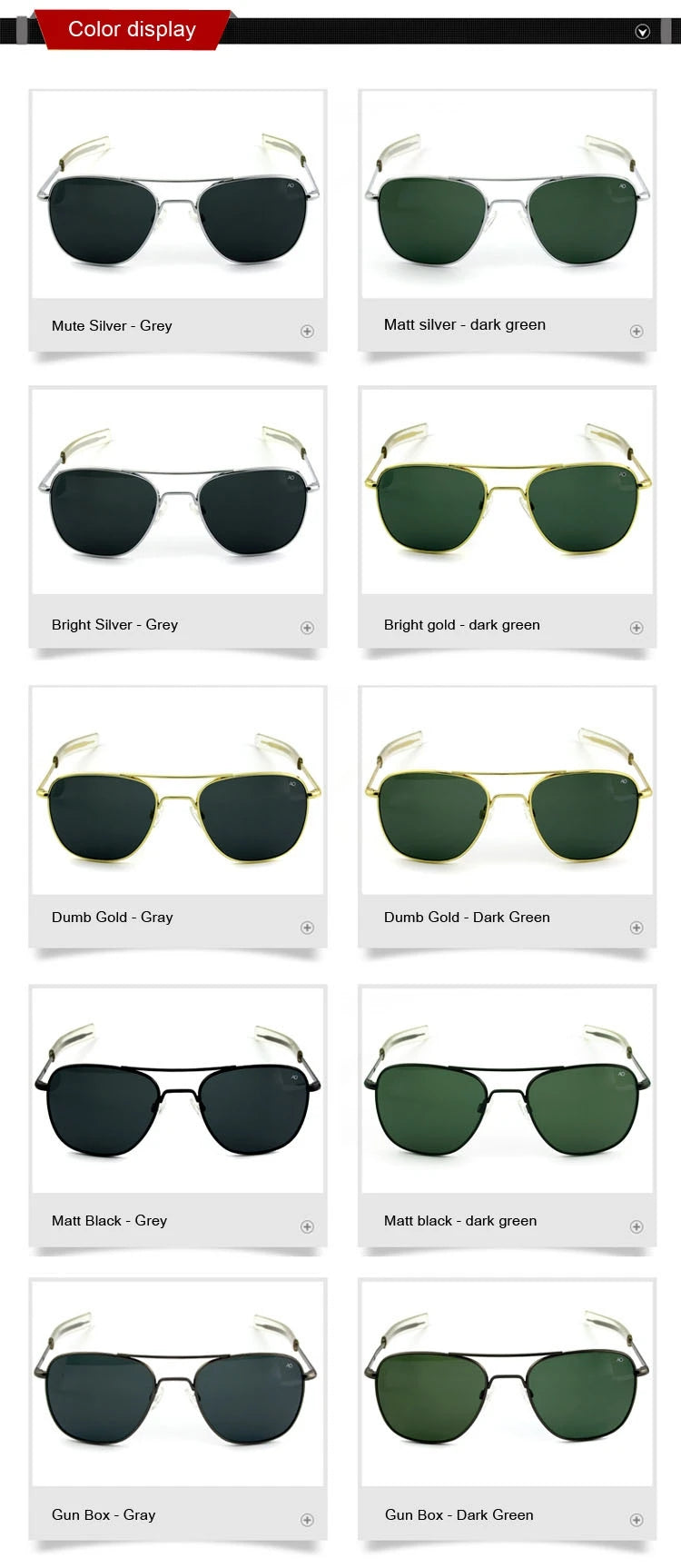 Pilot AO Sunglasses Men Top Quality American Army Military Mirror AGX Tempered Glass Lens Sun Glasses