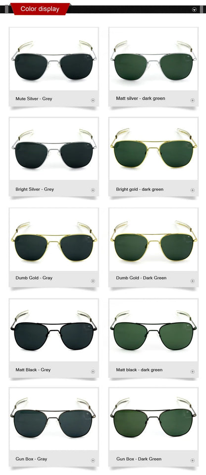 Pilot AO Sunglasses Men Top Quality American Army Military Mirror AGX Tempered Glass Lens Sun Glasses