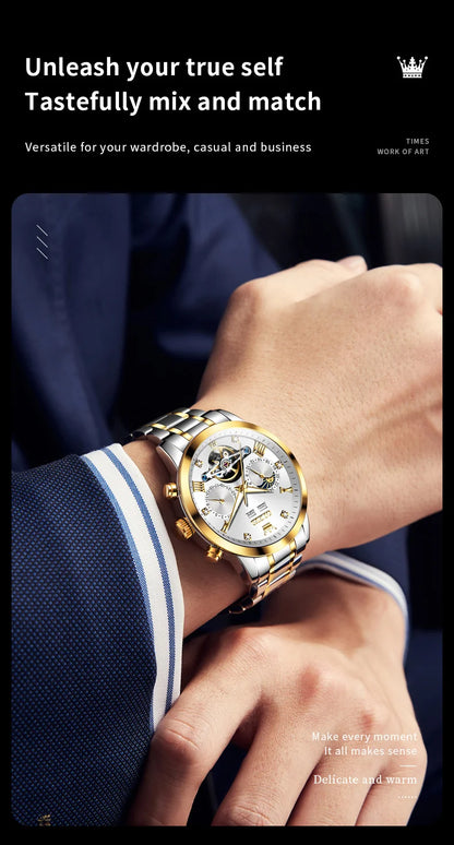 OLEVS Men's Watches - Moon Phase Hollow Flywheel Exclusive Original Automatic Mechanical Watches For Men Luxury Man Watch New 7029