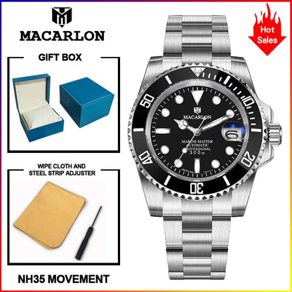 MACARLON Design New 41mm Mechanical Watch for Men Sapphire Glass Luminous Stainless Steel Waterproof China NH35 Automatic Watch TOP