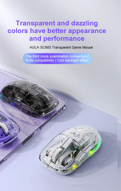 AULA SC660 Wireless Bluetooth Mouse E-sports Mouse Three-Mode Connection Lightweight Mouse Type-C Charging Game Office Girls Boy