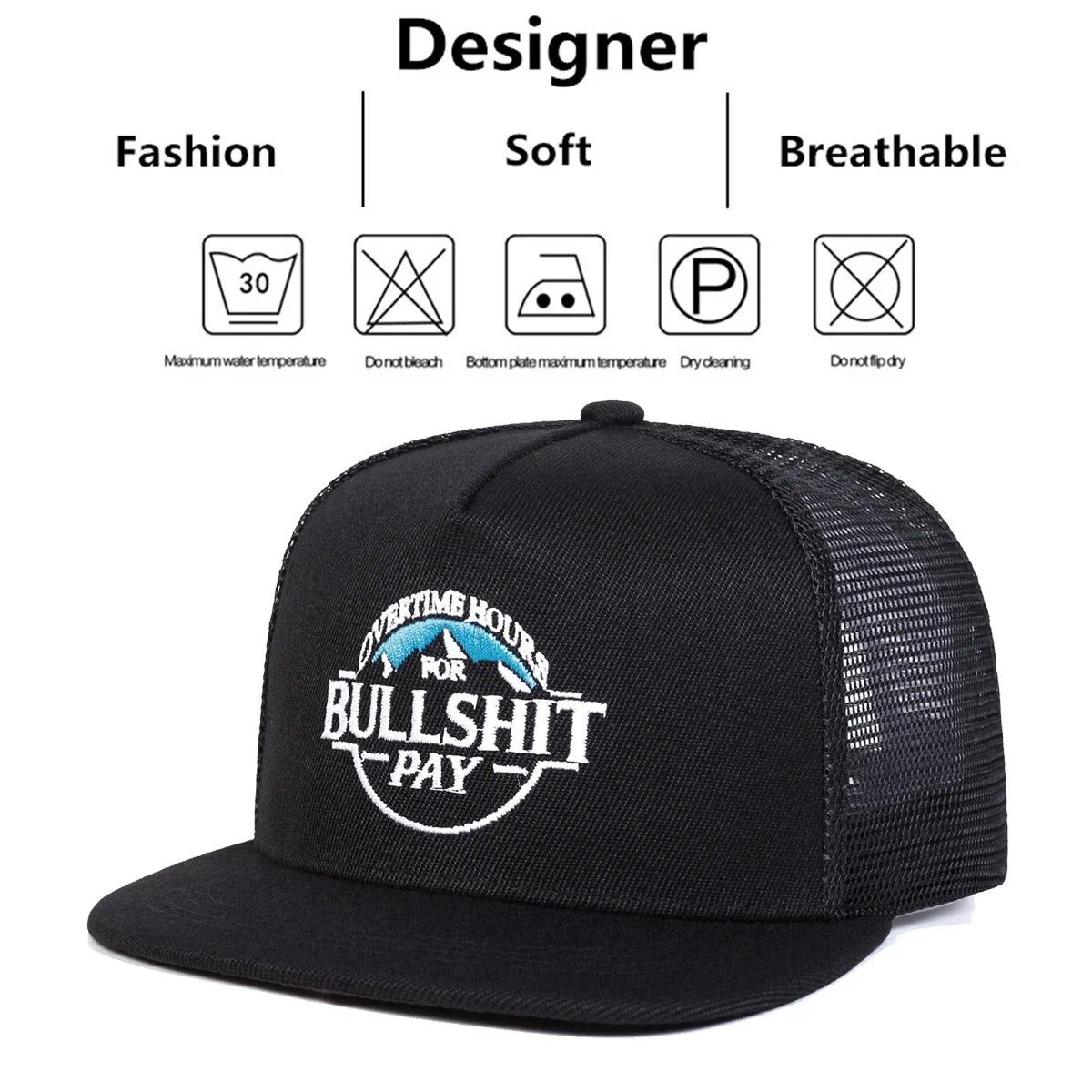 Unisex BULLSHIT PAY Embroidery Hip-hop Net Hats Spring Summer Outdoor Adjustable Sports Casual Baseball Caps Sunscreen Hat Cap