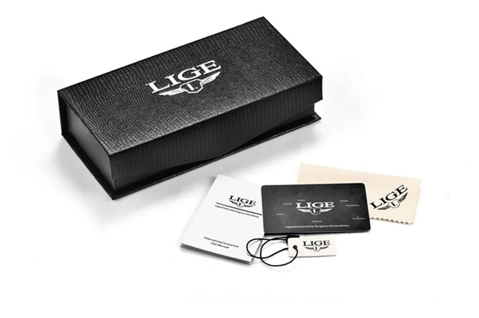 New LIGE Mens Watches Top Brand Luxury Hollow Square Sport Watch For Men Fashion Silicone Strap Waterproof Quartz WristWatch+Box