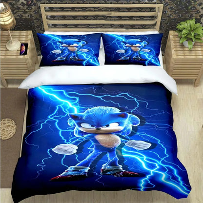 Mados animacinių filmų personažų motyvais dekoruotas patalynės komplektas „Sonic“ antklodės užvalkalas, antklodė, lovos užklotas, skirtas paaugliams, vaikams, mergaitėms ir berniukams – prabangus gimtadienio dovana