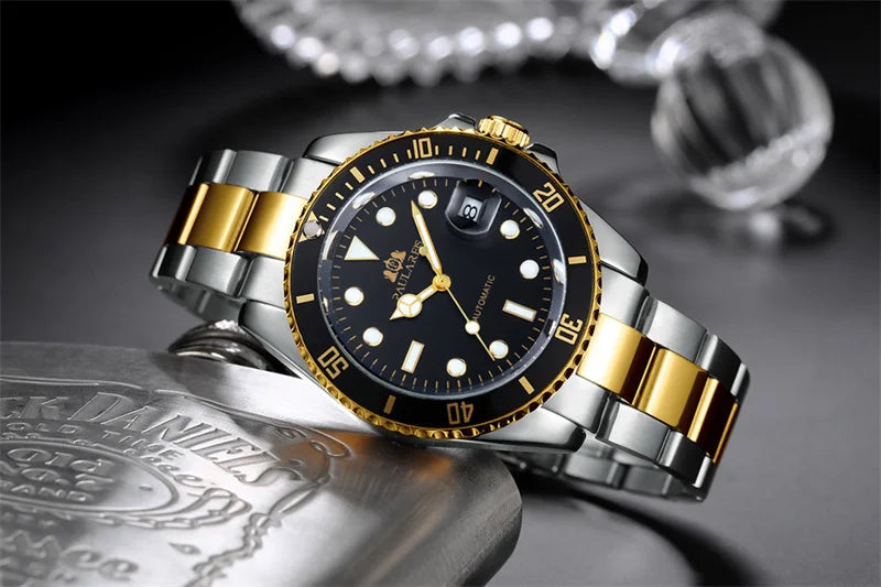 High Quality Automatic Mechanical Watch for Men Stainless Steel Red Dial Date Strong Luminous Luxury Men Watch Reloj Hombre