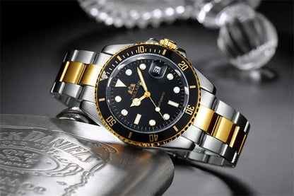 High Quality Automatic Mechanical Watch for Men Stainless Steel Red Dial Date Strong Luminous Luxury Men Watch Reloj Hombre