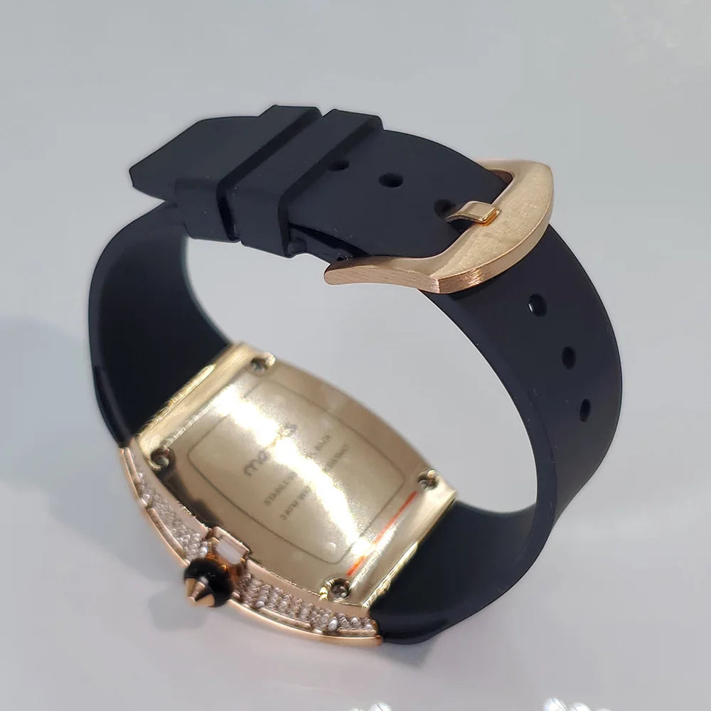 Luxury Diamond Watch For Women Elegant Tonneau Original Design Watches Fashion Ice Out Sport Rubber Strap Waterproof Mille Clock