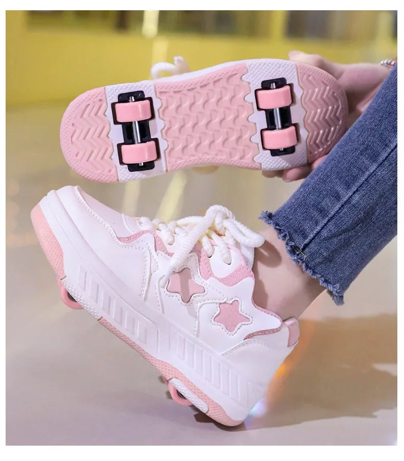Kids Roller Skate Shoes - Rechargeable Wheels Fashion Color Shiny Birthday for Boys and Girls Two-in-one Casual Shoes