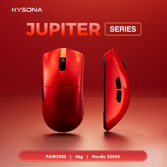 KYSONA Jupiter-serien gamingmus trådbunden/trådlös mus 8Khz PAW3950-sensor Bluetooth 46g uppladdningsbar webbdrivrutin för PC och laptop