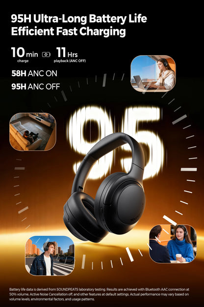 SoundPEATS Cove Pro Headphones Bluetooth 6.0 -56dB ANC, Noise-Cancelling Headset, Hi-Res LDAC Lossless Audio, 95H Battery, 7-Mic