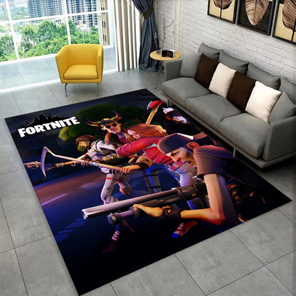 Tapete Gamer Cartoon F-Fortnite para Sala de Jogos, Quarto, Sala de Estar, Sofá e Decoração de Casa, Tapete Infantil Antiderrapante para Área de Brincar