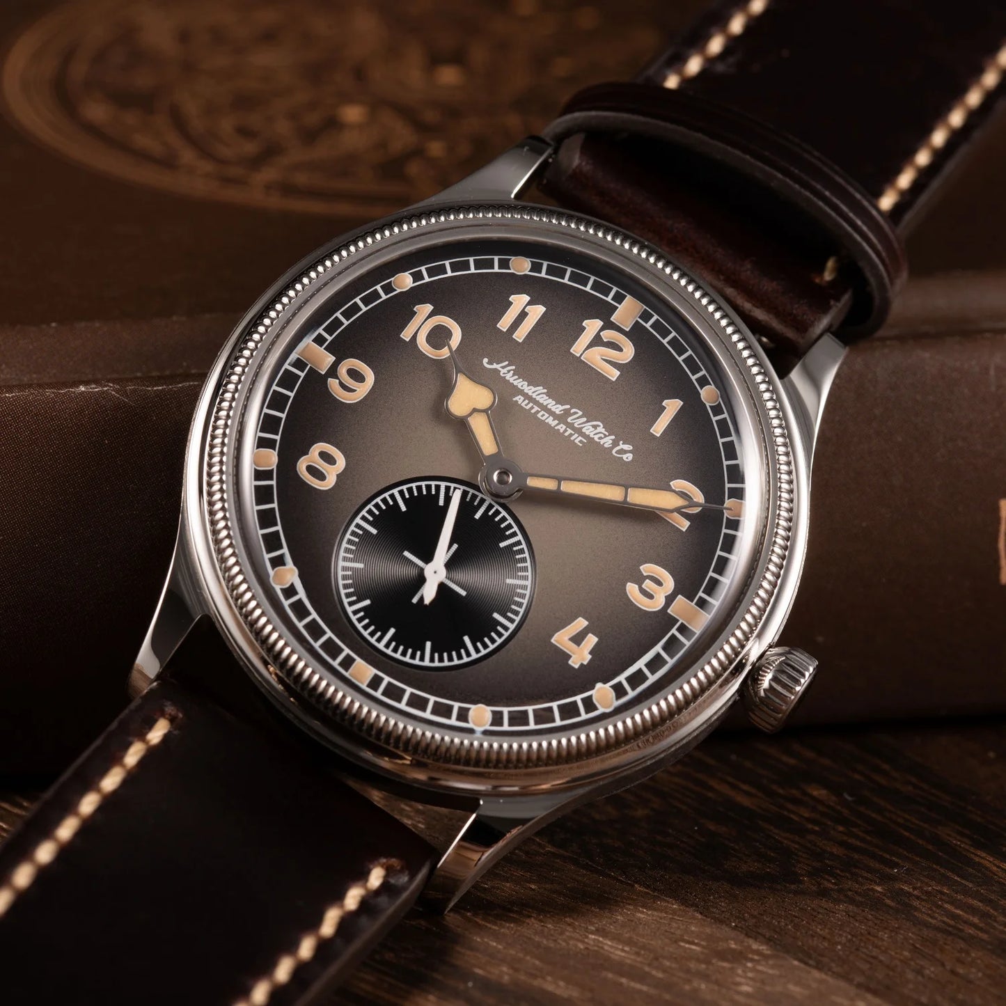 Hruodland 2024 New Retro Classic Men Watches Automatic Mechanical Stainless Steel Brown Leather Diving Wristwatch for Male