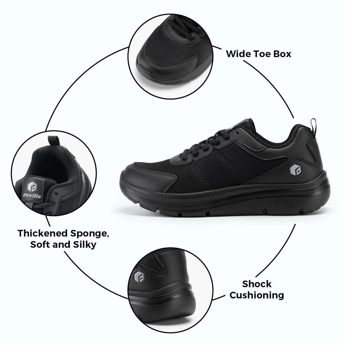 FitVille Men's Walking Shoes Wide Width Max Cushioning Lightweight Sneakers Sport Shoes for Plantar Fasciitis Pain Relief