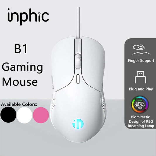 INPHIC B1 USB-kabelansluten mus, tyst kontors- och gamingmus för PC och bärbara datorer