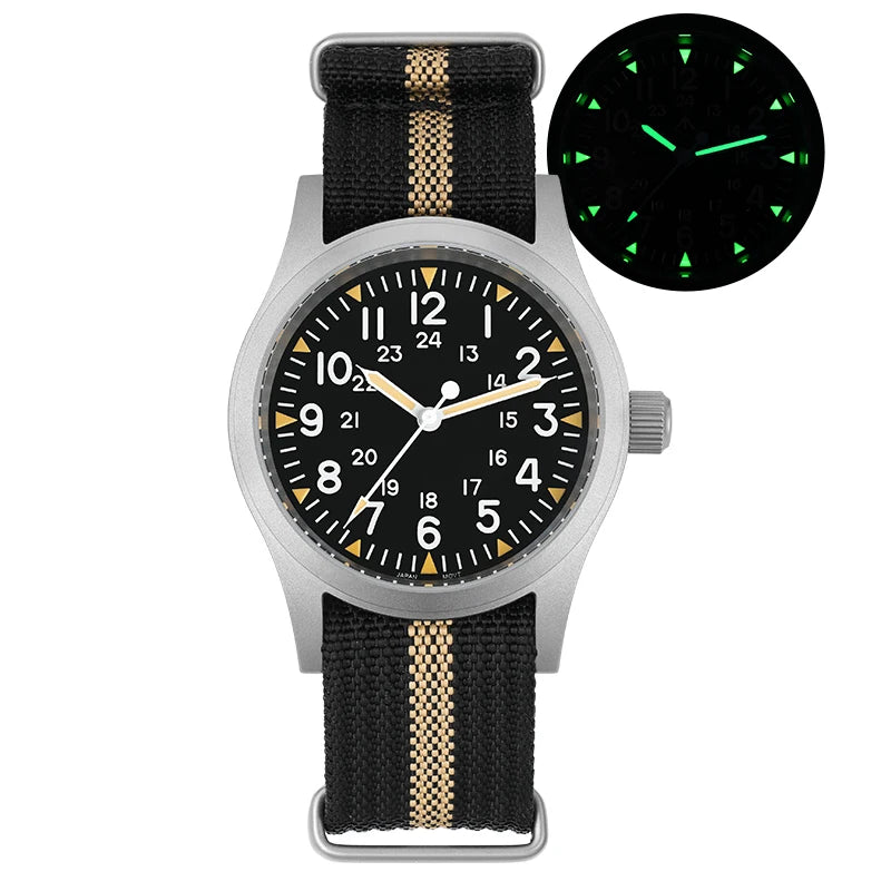 Militado ML05 38mm Vintage Watch VH31 Quartz Movement Field Watches Domed Sapphire Crystal With High Clear AR Coating Wristwatch
