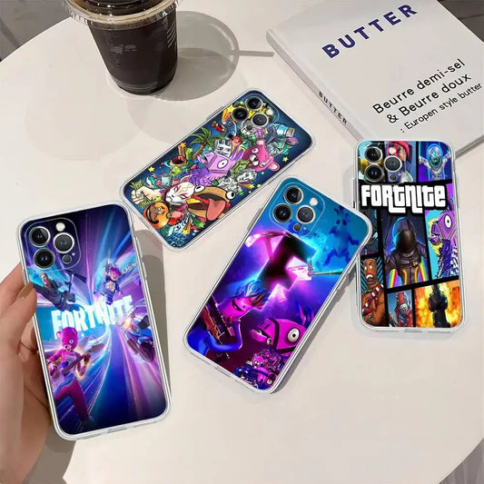 Cartoon B-Battle-R-Royales-F-FortniteS for iPhone 17 16 15 14 13 12 11 Pro Max Plus Transparent Soft TPU Phone Cover