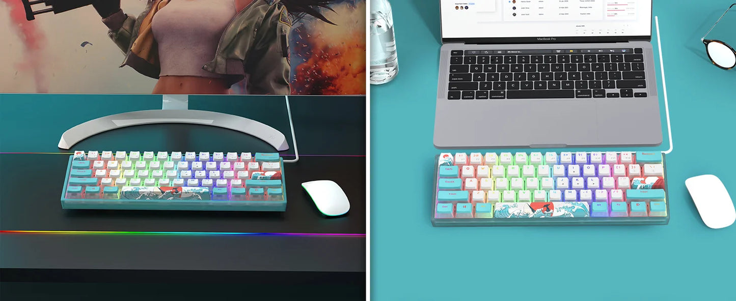 Womier WK61 Mechanical Keyboard RGB Wired Gaming Keyboard Hot-Swappable Blue Sea Theme with PBT Keycaps for Windows PC Gamers