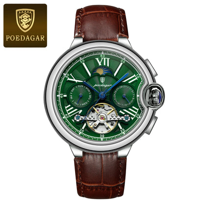 POEDAGAR Luxury Male Watch Tourbillon Date Week Stainless Steel Men Watch Waterproof Automatic Mechanical Military Men's Watches