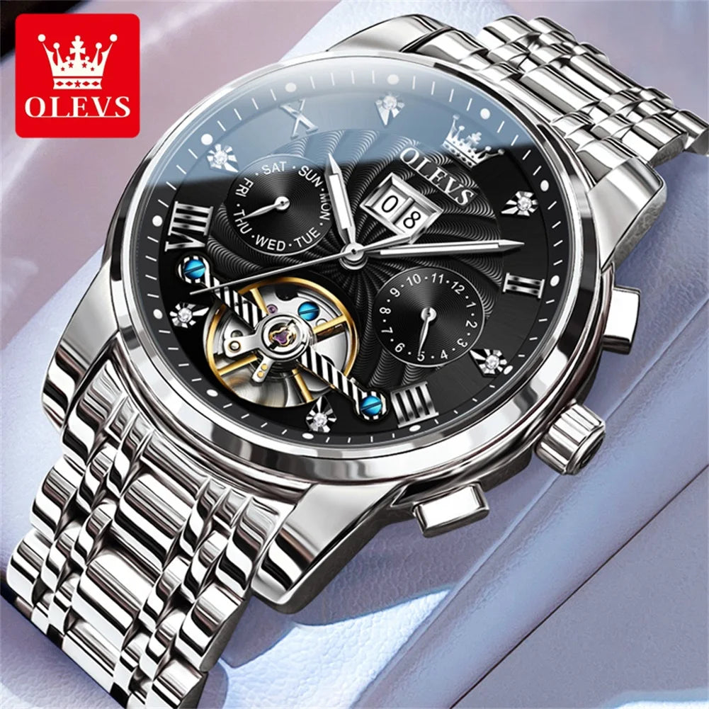 OLEVS 9910 Mens Watch Original Luxury Tourbillon Automatic Mechanical Watche Waterproof Luminous  Day-Date Watch With Box Reloj
