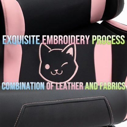 Silla gaming cute con orejas de gato, reposapiés rosa kawaii, silla de ordenador ergonómica de respaldo alto para gamers con soporte lumbar de pata de gato