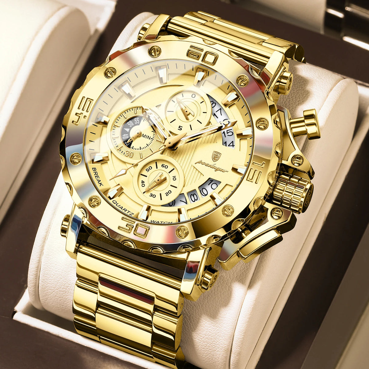 Relógio de luxo para homem POEDAGAR, luminoso, estanque, cronógrafo, data, aço inoxidável, quartzo, Reloj