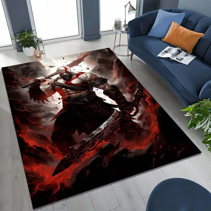 Classics God of War Kratos 3A Game Gamer Rug for Bedroom Living Room Sofa Home Doormat Decor, Large Kids Play Non-slip Floor Mat