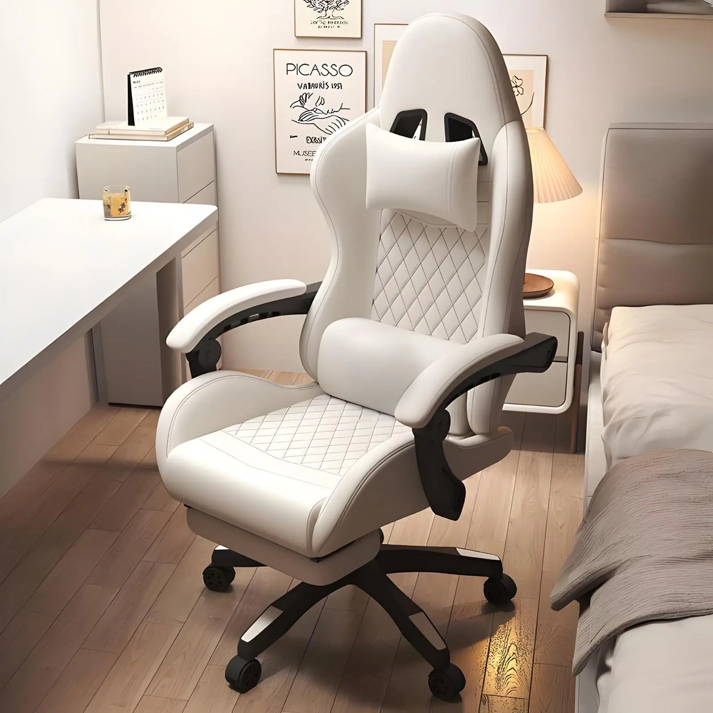 Hestora PU-læder gamingstol i stor og høj model, ergonomisk computerstol med høj ryg, fodstøtte, massage og lændestøtte til voksne