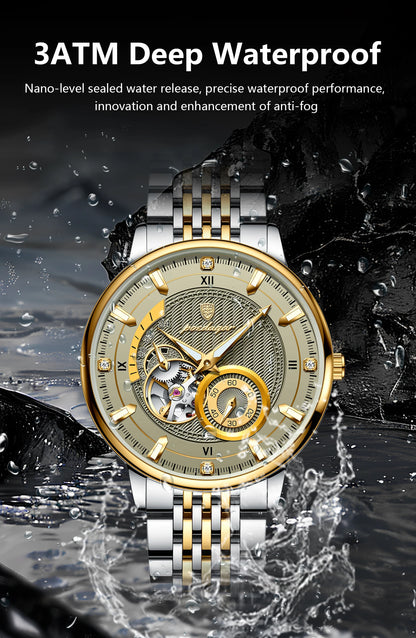 POEDAGAR Top Luxury Man Wristwatch Luminous Hollow Tourbillon Stainless Steel Men Clock Mechanical Automatic Men's Watches Reloj