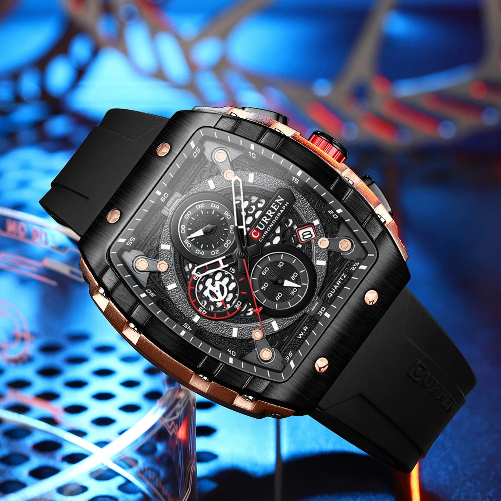 CURREN Men’s Luxury Square Quartz Chronograph Watch Waterproof, Luminous Dial & Date Display