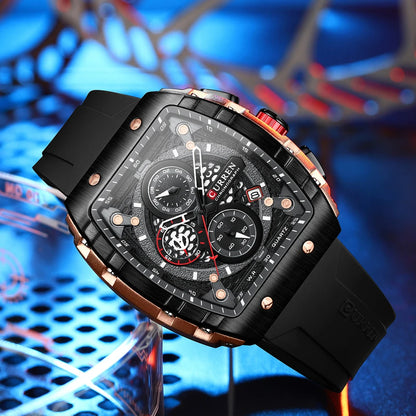 CURREN Men’s Luxury Square Quartz Chronograph Watch Waterproof, Luminous Dial & Date Display
