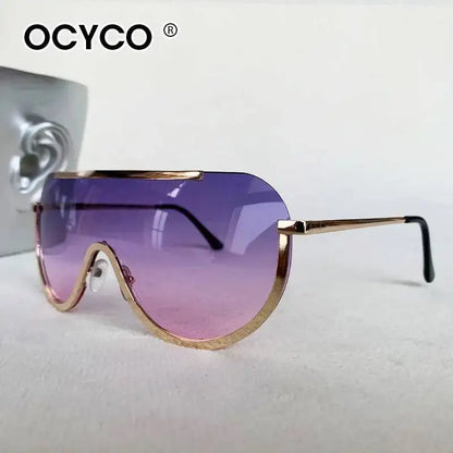 2026 Oversized Metal Rimless Integrated Windproof Sunglasses For Women Trends Y2k Luxury Brand Design Sun Glasses Unisex UV400
