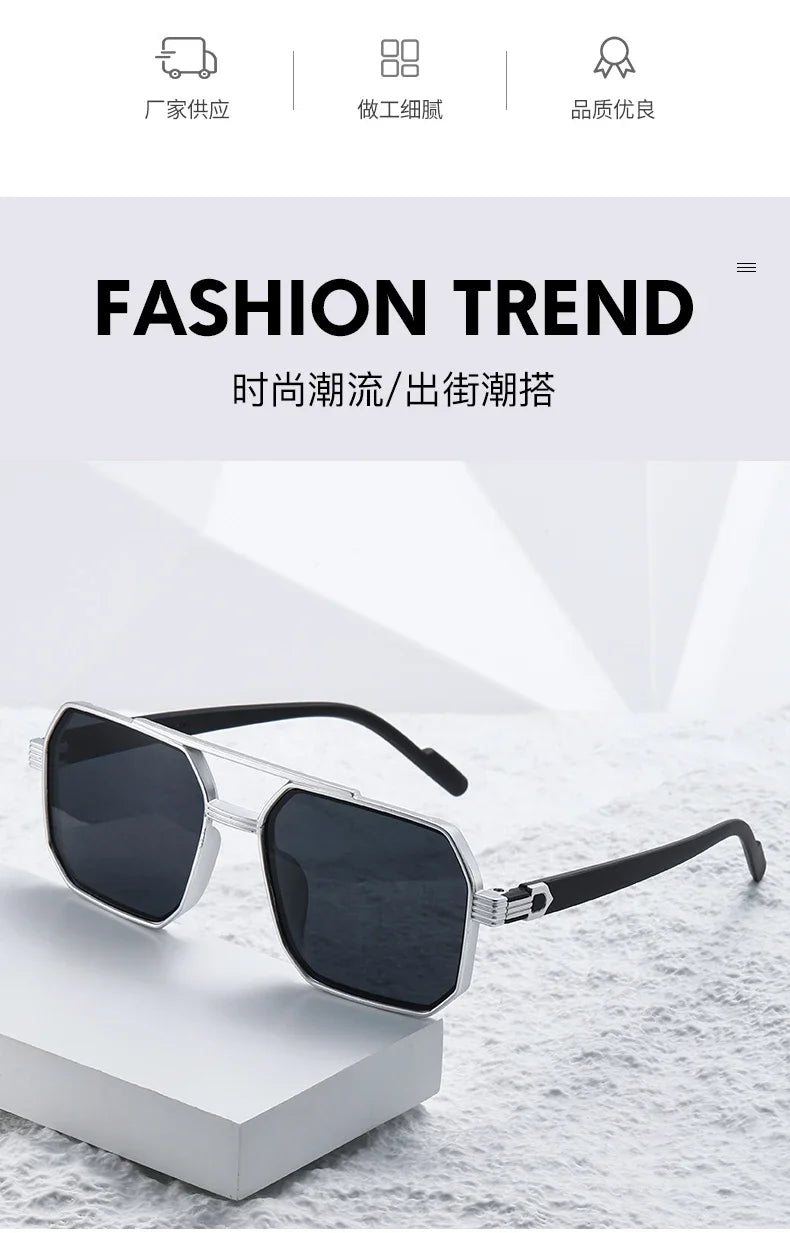 Trendy Women Luxury Polygonal Sunglasses Double Beam Men Metal Sunglass Outdoor Driving Shade Unisex
