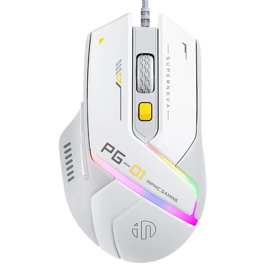 Inphic Pg1 trådbunden gamingmus med RGB-belysning, makroprogrammering, 12800DPI, 6 knappar och 1000hz polling rate