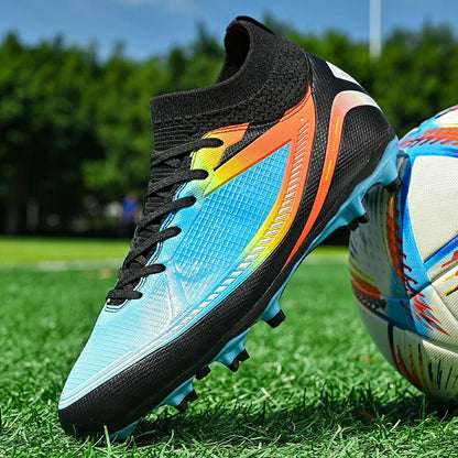 Chaussures de football multicolores pour hommes et femmes, chaussures de football à rinçage élevé, chaussures de sport de plein air, baskets athlétiques pour enfants, match d'entraînement, TF, FG