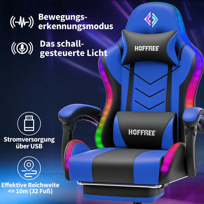 300lbs RGB LED Gaming Chair with Wireless Speakers, Ergonomic Massage Gaming Chair with Footrest, Reclining Computer Gaming Chair for Adults