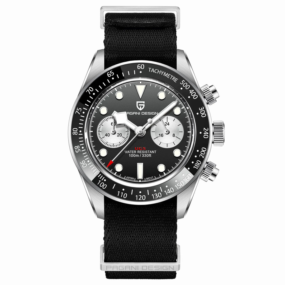 Vyriškas laikrodis „PAGANI DESIGN“ „Panda“ – prabangus kvarcinis chronografas, atsparus vandeniui, safyro stiklas su antirefleksine danga, šviečiantis sportinis laikrodis