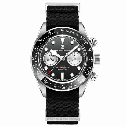 Vyriškas laikrodis „PAGANI DESIGN“ „Panda“ – prabangus kvarcinis chronografas, atsparus vandeniui, safyro stiklas su antirefleksine danga, šviečiantis sportinis laikrodis