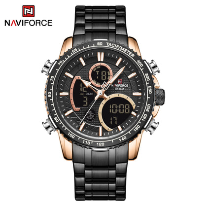 Мъжки спортен часовник NAVIFORCE – Оригинален луксозен ръчен часовник от неръждаема стомана, водоустойчив модел във военен стил с двойно показване