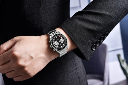 Vyriškas laikrodis „PAGANI DESIGN“ „Panda“ – prabangus kvarcinis chronografas, atsparus vandeniui, safyro stiklas su antirefleksine danga, šviečiantis sportinis laikrodis