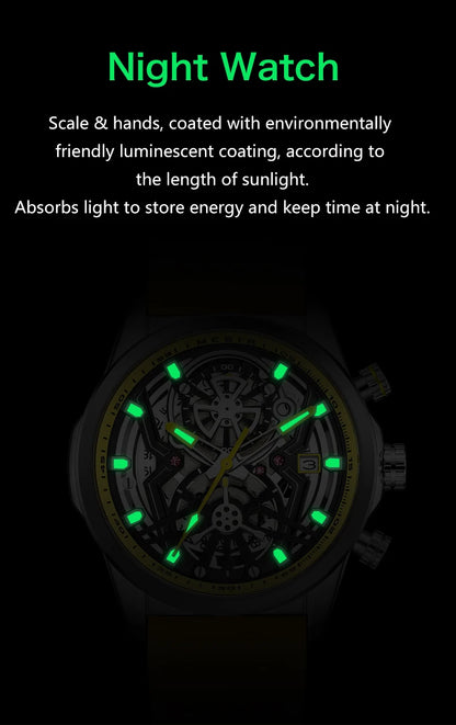 MEGIR Chronograph Quartz Watch Men Fashion Waterproof Yellow Silicone Strap Sport Wristwatch with Luminous Hands Auto Date 2235
