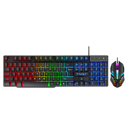 Arabic English Keyboard Spanish Russian Arabic Keyboard Mouse Kit 100% Keyboard ISO Layout 104 Keys Rainbow Backlight Gaming T20