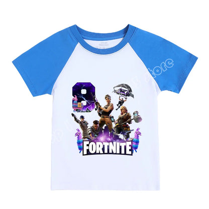 Fortnite Numbers 0-9 Kids T Shirt Game Cartoon Printed Pure Cotton Short Sleeve Casual Sports Top for Boys Girls Clothing Gift