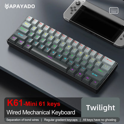 APAYADO K61 Mini Mechanische Tastatur, kabelgebunden, 61 Tasten, Phantom RGB, mechanischer Schalter in Schwarz/Weiß/Rot/Blau für Gaming, 60 % tragbar