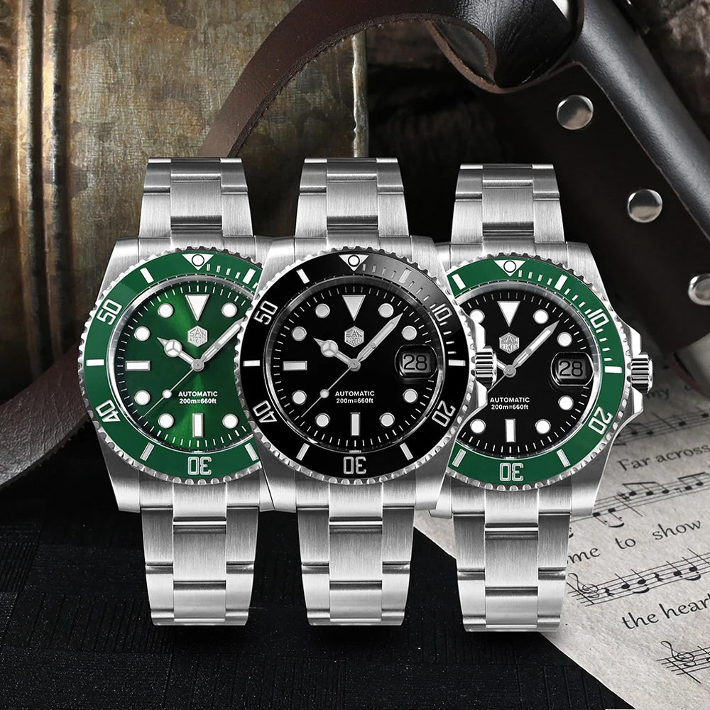 San Martin Watch New Upgraded Sub Men PT5000 ST2130 Automatic Diving Watches with Ceramic Bezel 200m Waterproof Sapphire SN0017G