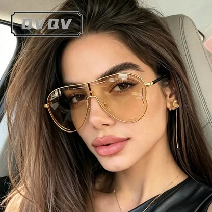 Oversized One-Piece Pilot Sunglasses Women Big Frame Luxury Brand Butterfly Shaped Sun Glasses For Ladies Shield Eyewear Shades